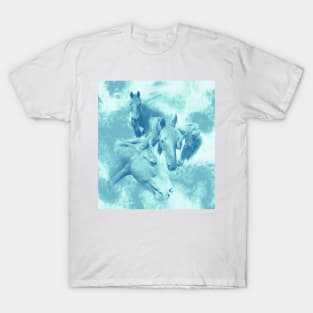 Horses and surreal mist in shades of blue T-Shirt